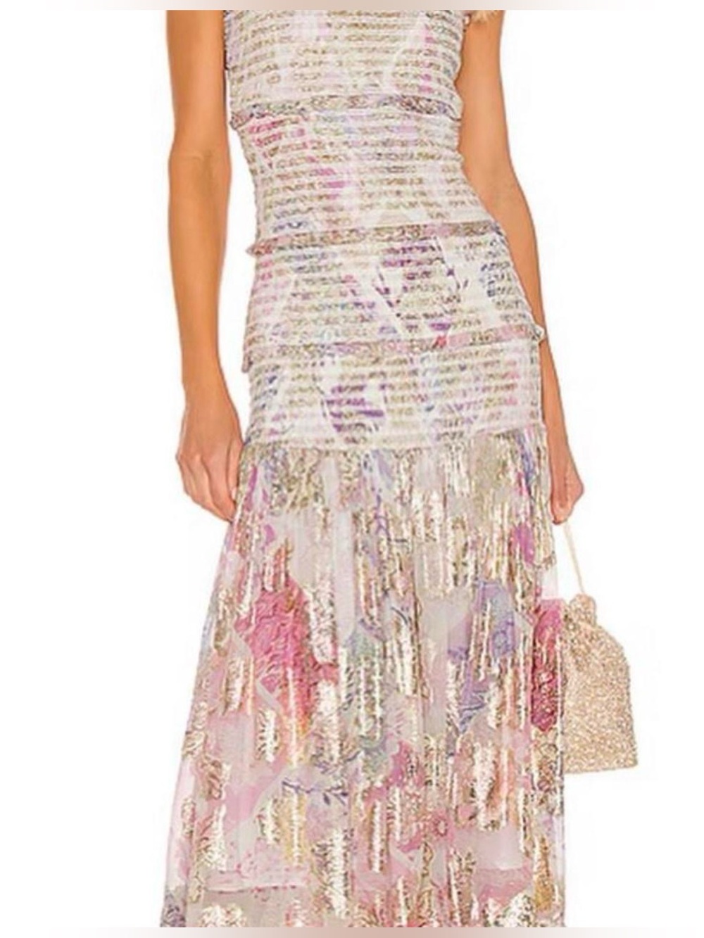 Hemant and Nandita Elegant Pastel Floral Sequin Maxi Dress - Pink/Gold